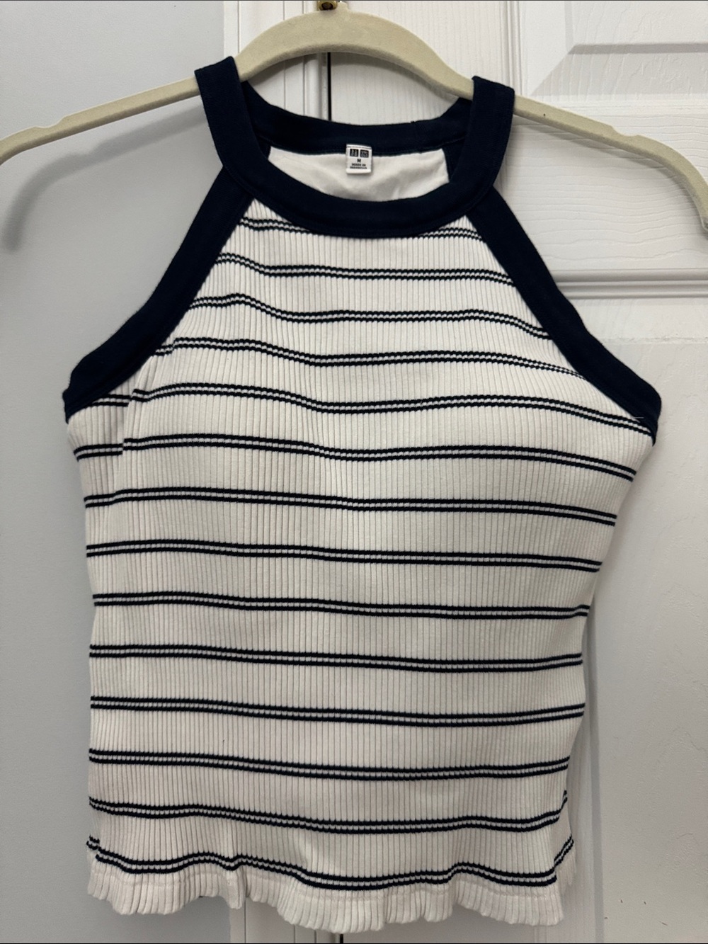 Uniqlo Navy & White Striped Ribbed Halter Tank